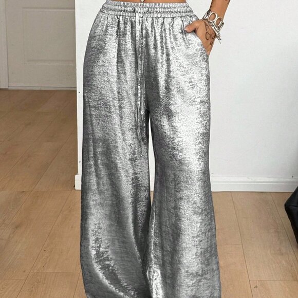 Silver Women's wide legged loose fit Pants - Picture 4 of 8